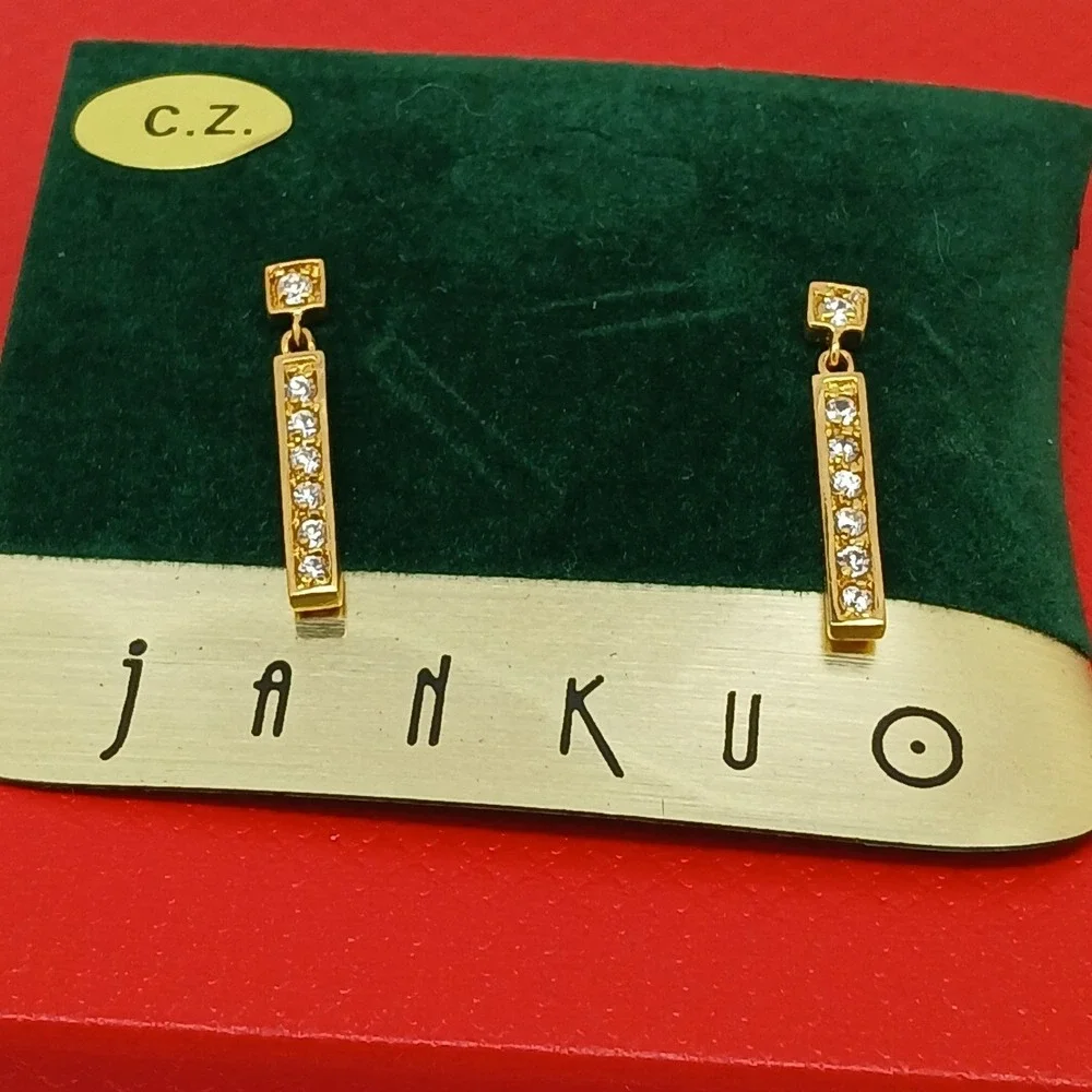 JANKUO Vintage 1990s Gold Tone Cubic Zirconia CZ Bar Drop Earrings Rare New - Picture 7 of 16